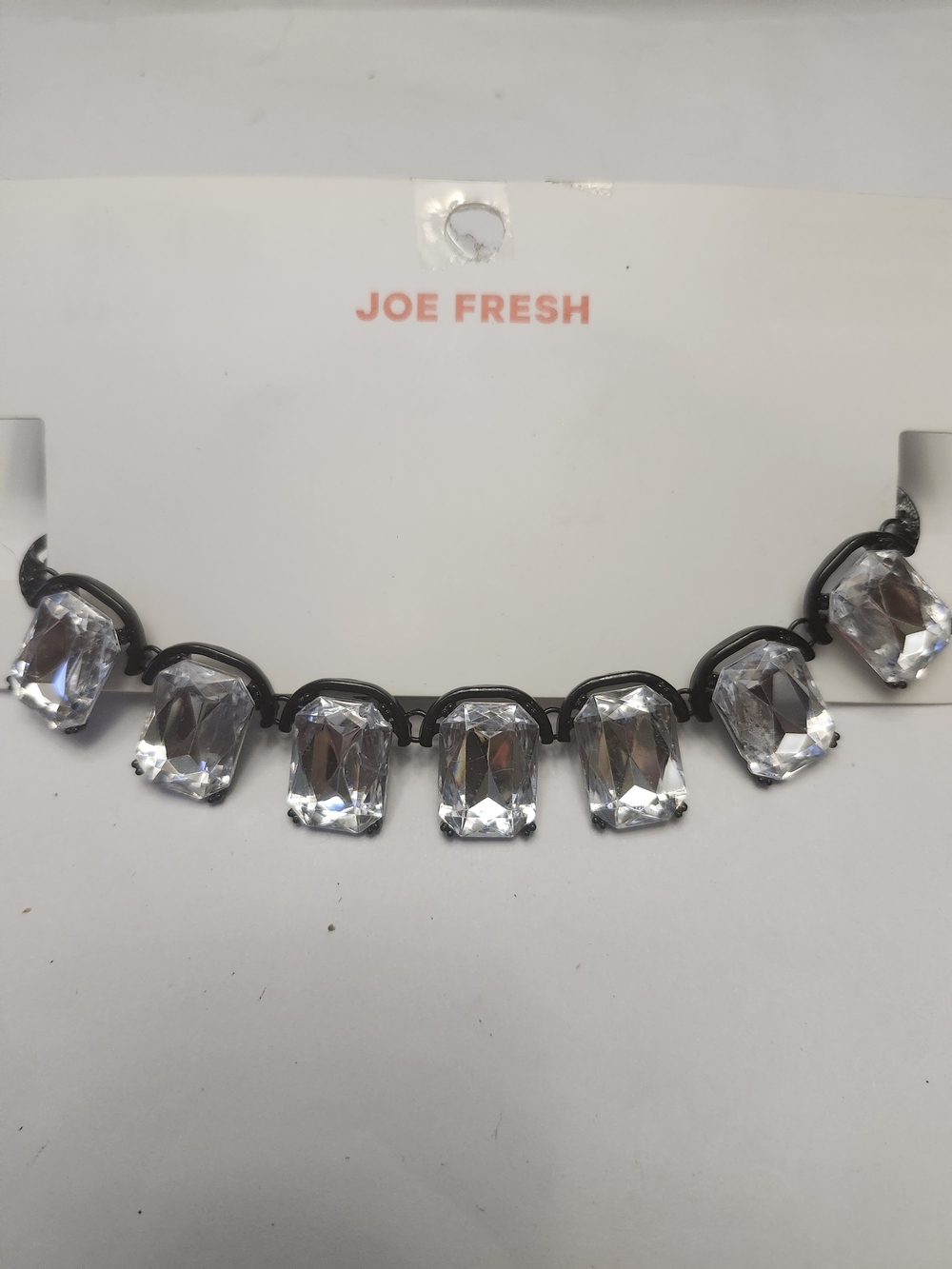 Joe Fresh Dark Silver Tone Clear Crystal Collar Necklace New